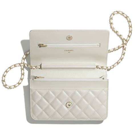 chanel classic wallet on chain white